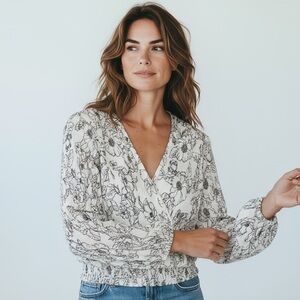 ARITZIA - ASTR THE LABEL - SIZE M - FLOUNCY BLOUSE - DEEP V - FAUX WRAP B2